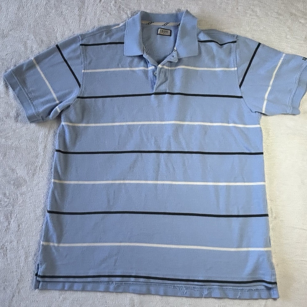 izod Mens Golf Polo Shirt‎ Blue With Stripes Zise XL